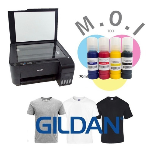 Kit Transfer Epson L3110 + 3hojas +3camisetas Gildan 