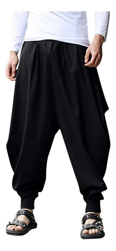 Pantalón Hombre Harem Algodón Lino Festival Baggy Solid Tro