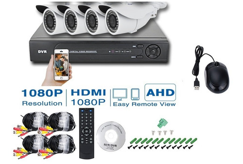 Cctv Kit Dvr 4 Cámaras De Seguridad Full Hd + Disco Duro 1t