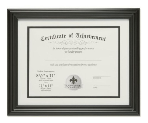 Certificate Picture Frame Double Bevel Cut Matting, Black Color Negro Liso