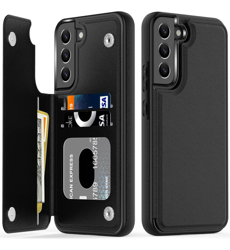 Funda Tipo Cartera De Piel Sintetica Negro Para Galaxy S23