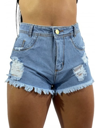 Short Jeans Cintura Alta Estilo Rasgadinha