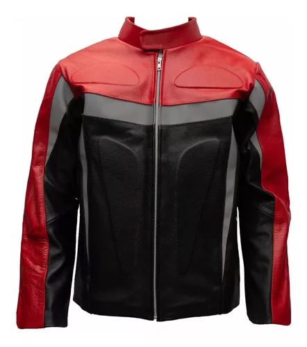 Chaqueta de piel para moto, con protecciones para hombre