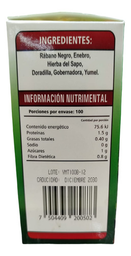 Rábano Negro Reforzado Con Enebro Y Hierba Del Sapo 100 Tab
