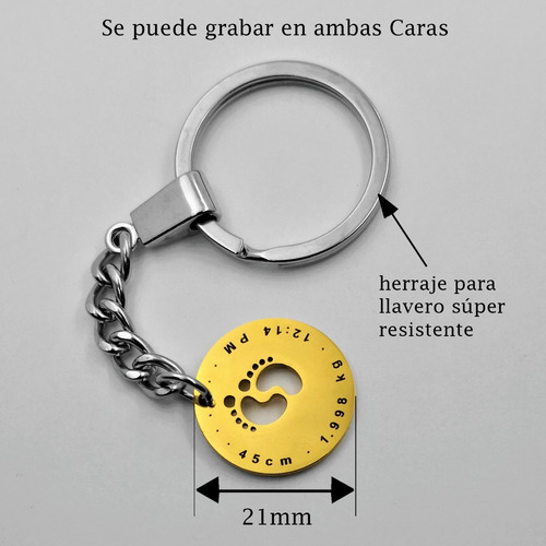 Imagen 2 de 5 de Llavero Pies Bebé Acero Inox Memorable Grabado Láser M1135