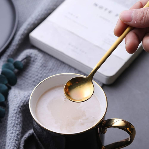 8 Cucharas De Espresso Chapadas En Oro Para Café Y Postres,