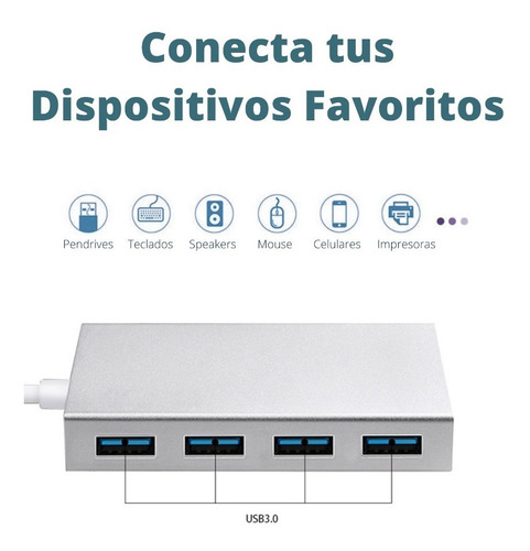 Imagen 3 de 9 de Adaptador Hub Usb-usb 4 Puertos 3.0 Super Compacto