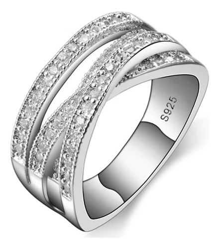 Hermoso Anillo Triple Boda Plata 925 De Zirconias Y Estuche