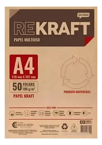 Papel Kraft Para Impressão A4 180g 50 Fls Jandaia