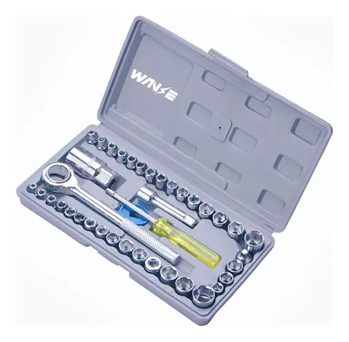 Kit de Herramientas WANSE 40 Piezas Caja Gris con Carraca Juego Manual
