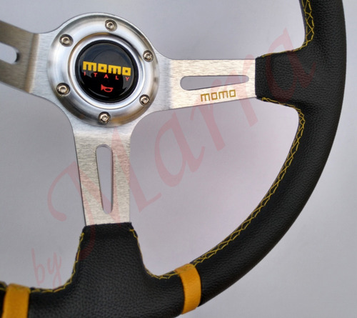 Imagem 6 de 10 de Volante Esportivo Momo Drifting Prata Com Amarelo - Ø 35cm
