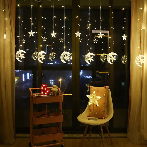 Guirnalda Led Luna Con Estrella Luz Cálida Navidad Decora
