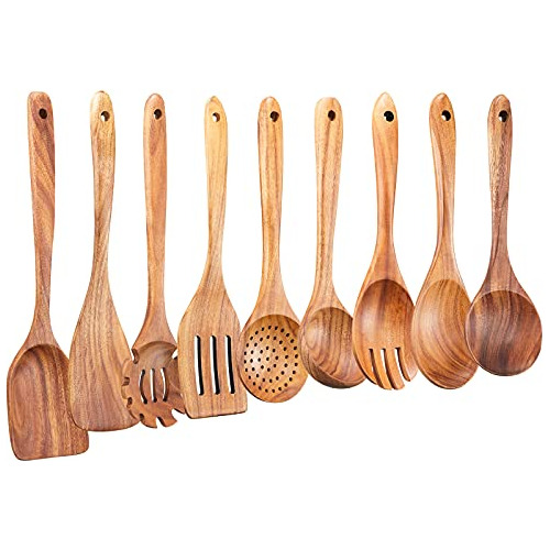 Juego De Utensilios De Cocina De Madera, Cucharas De Ma...