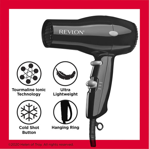 Secador de pelo de viaje ligero y compacto Revlon 1875w, color negro