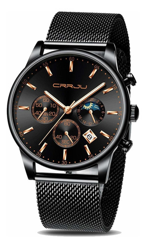 Reloj Hombre Crrju 2266b-rg Cuarzo Pulso Negro En Acero