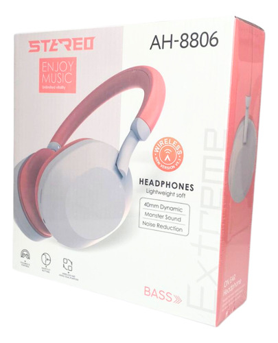 Audífonos Diadema Bluetooth Ligeros Audio Bass Rojo Magenta