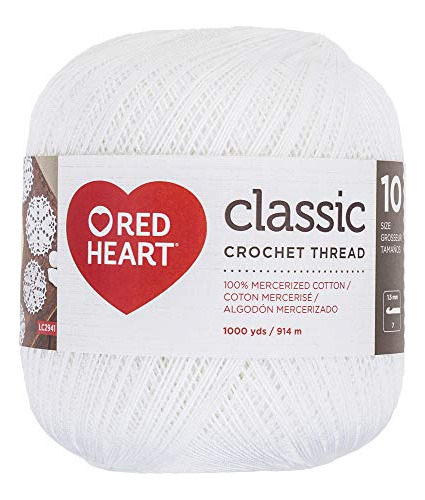 Corazón Rojo Classic Crochet, Hilo Blanco Talla 10