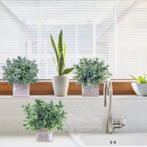 Planta Artificial Eucalipto Con Maceta Madera Cuadrada 3 Pz