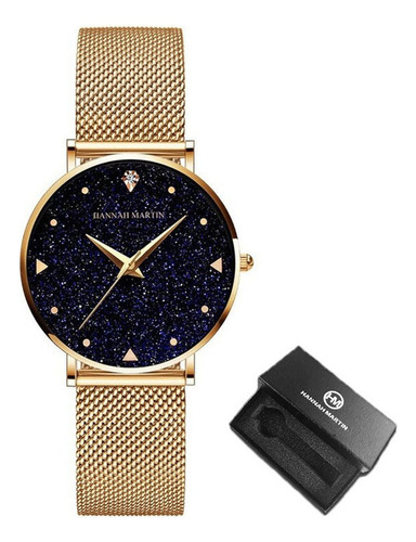 Relógios Hannah Martin Fashion Diamond Quartz Cor Do Fundo Preto/ouro