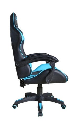 Imagen 4 de 5 de Silla de escritorio Njoytech Kaos gamer ergonómica negra y celeste con tapizado de cuero sintético