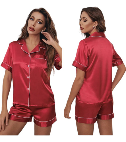 Pijama Satín Mujer Blusa Y Short