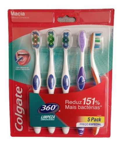 Promoção Kit 5 Escova Dental Colgate 360° Macia Original | MercadoLivre