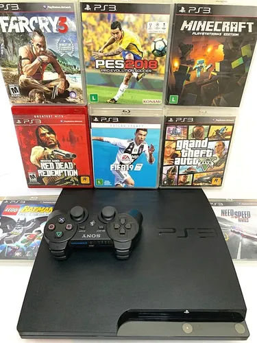 Ps3 Playstation 3 Slim ,controle Gta V, Pes, Fifa 19 | Frete Ps3 Playstation 3 Slim ,controle Gta V, Pes, Fifa 19 | Frete