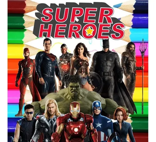 comprar Kit 100 Desenhos Para Pintar E Colorir Super Herois Avengers Vingadores E Liga Da Justiça - Folha A4 ! 2 Por Folha! - #0079
