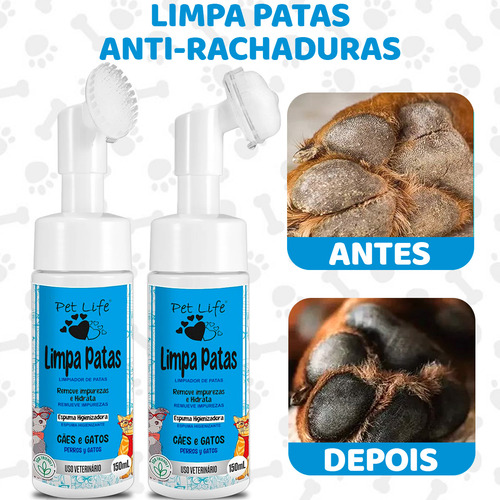 2 Limpa Patas Cães E Gatos Com Escova Hidratante Patinhas Pe