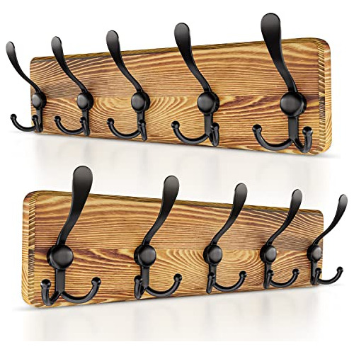 Perchero Rústico De Pared De Madera 5 Ganchos Forma De...