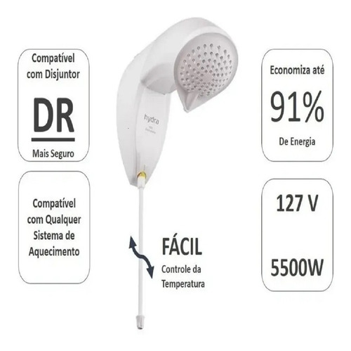 Imagem 4 de 5 de Chuveiro Ducha Eletrônica Jato Intenso Hydra Nd 5500w 127v