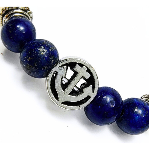 Pulsera De Hombre Piedra Marfil + Lapislázuli Dije Ancla