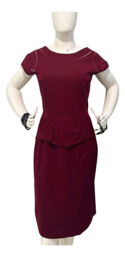 Vestido Midi Social G Vinho Acinturado Detalhe Em Tela Dress