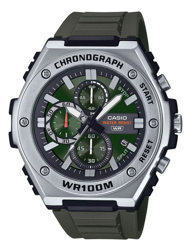 Reloj Hombre Casio Mwa-300h-3avdf Sport Correa Verde Bisel Plateado Fondo Verde