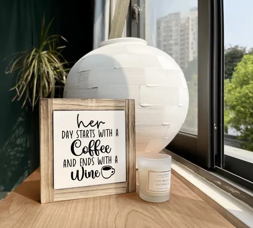 Placa De Madera De Cafe Y Vino, Con Texto En Ingles «her Day