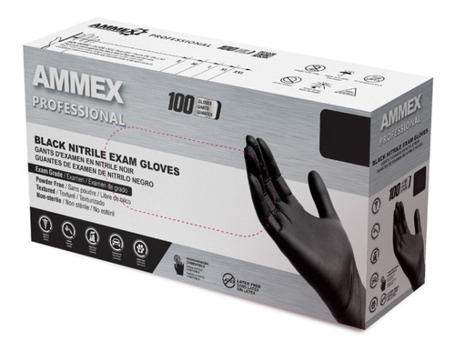 Guantes descartables antideslizantes Ammex color negro talle L de nitrilo x 100 unidades