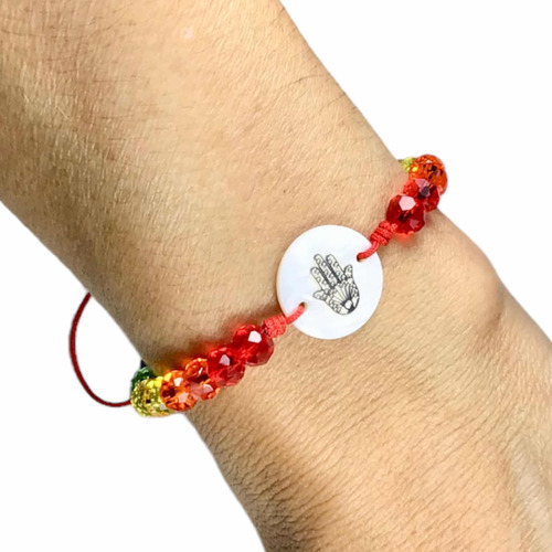 Pulsera Roja 7 Chakras. Mano De Fátima De Nácar. Protección