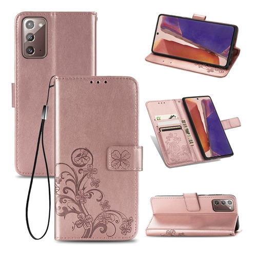 Funda Con Hebilla De Cuatro Hojas En Oro Rosa Para Galaxy No