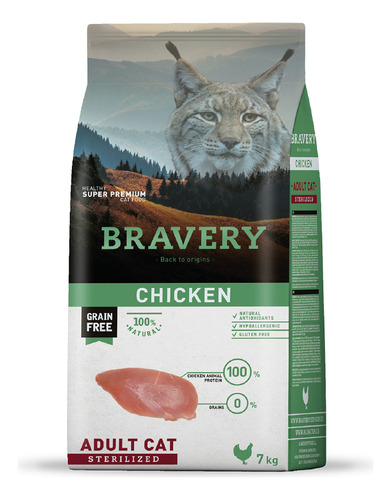 Alimento Bravery Super Premium para gato esterilizado adulto sabor pollo en bolsa de 7kg