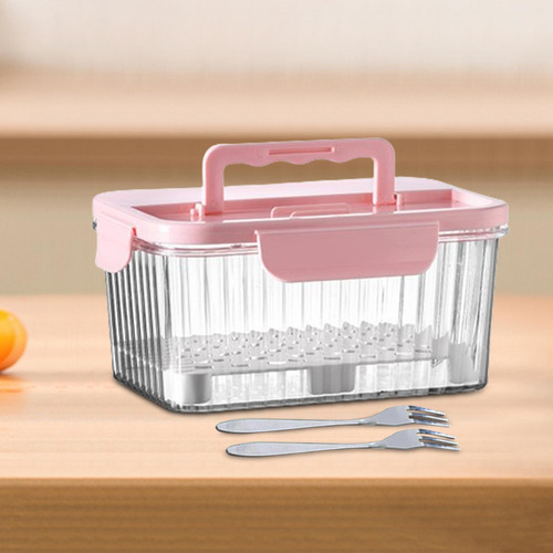 Fiambrera De Frutas Portátil, Caja Para Pícnic Rosa 1600ml