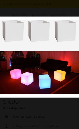 Cubo Puff Luminoso De 43cm En Plástico C/portalámparas