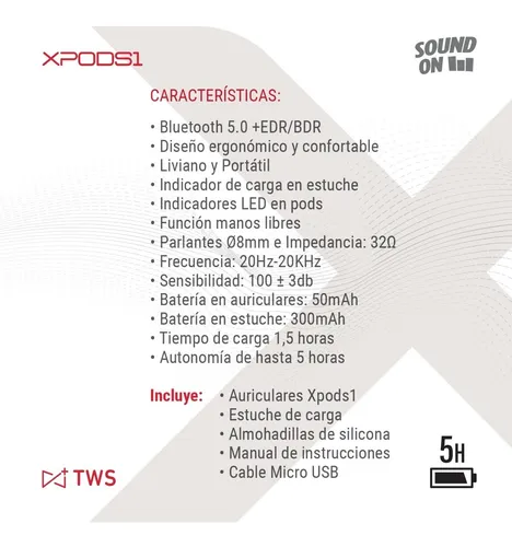 Auriculares inalámbricos xpods1 bluetooth 2025