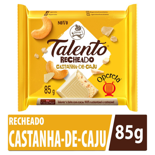 Chocolate Branco Opereta Castanha-de-Caju Talento Garoto  pacote 85 g