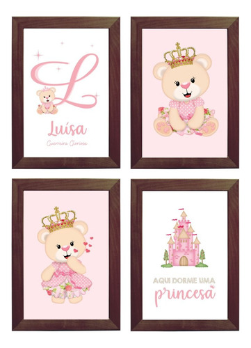 Kit Com 4 Quadros Decorativos Do Tema Ursinha Princesa