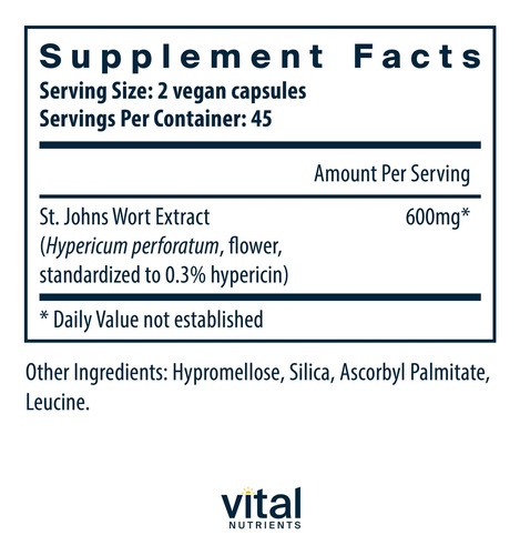 Vital Nutrients Hierba De San Juan 600mg 90 Cápsulas