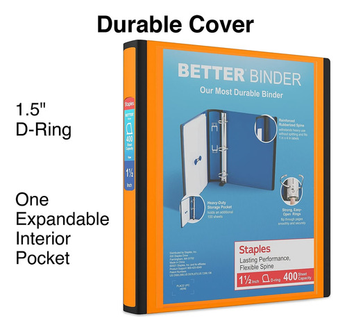 Binder Staples Better, 3 Anéis, 1,5 Polegadas, Laranja, Paco