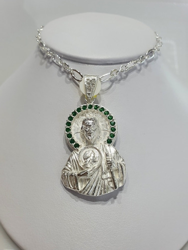 San Judas Tadeo, Medio Cuerpo En Plata Ley .925, Verdes