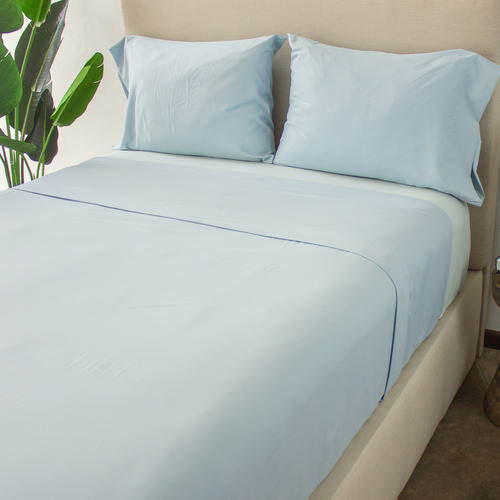 4 Fundas De Almohada | Matrimonial | 2 Colores A Color AZUL CLARO-AZUL Liso
