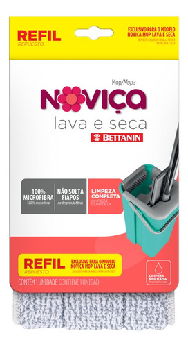 Refil Para Mop Lava E Seca Bt1398r De Microfibra Noviça Cor Cinza