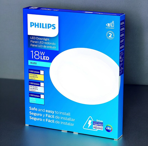Plafón Led Redondo De Embutir Philips Dl252 18w Luz Fria